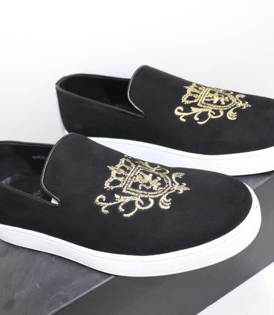 Winston Black Embroidered Suede Sneakers