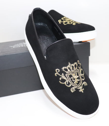 Winston Black Embroidered Suede Sneakers